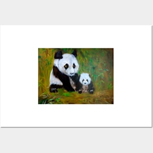 Panda Mother and Baby Posters and Art